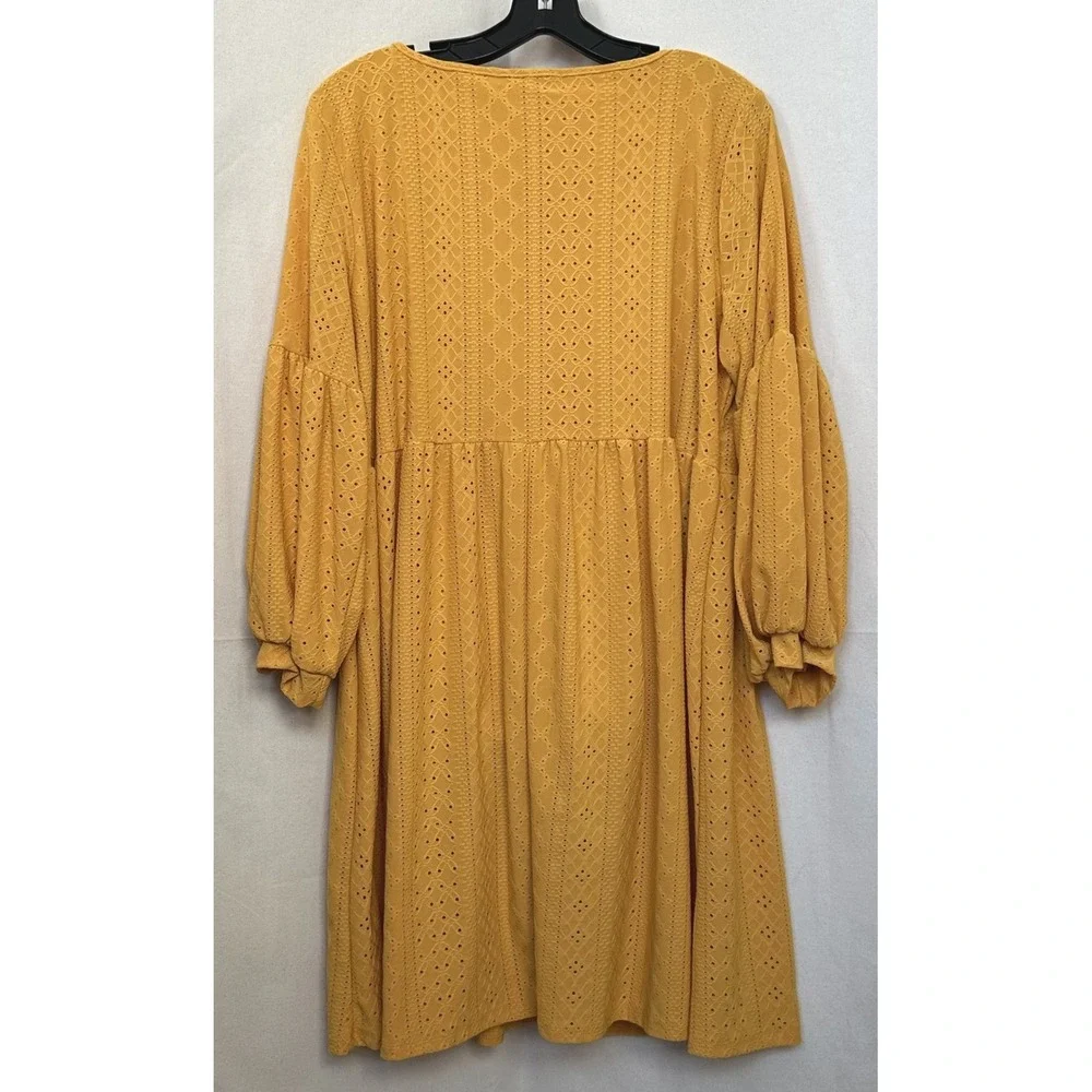 VIBE SPORTSWEAR Orange Eyelet Balloon Sleeve Midi Dress 2X Cottage Boho Romantic - Picture 5 of 8